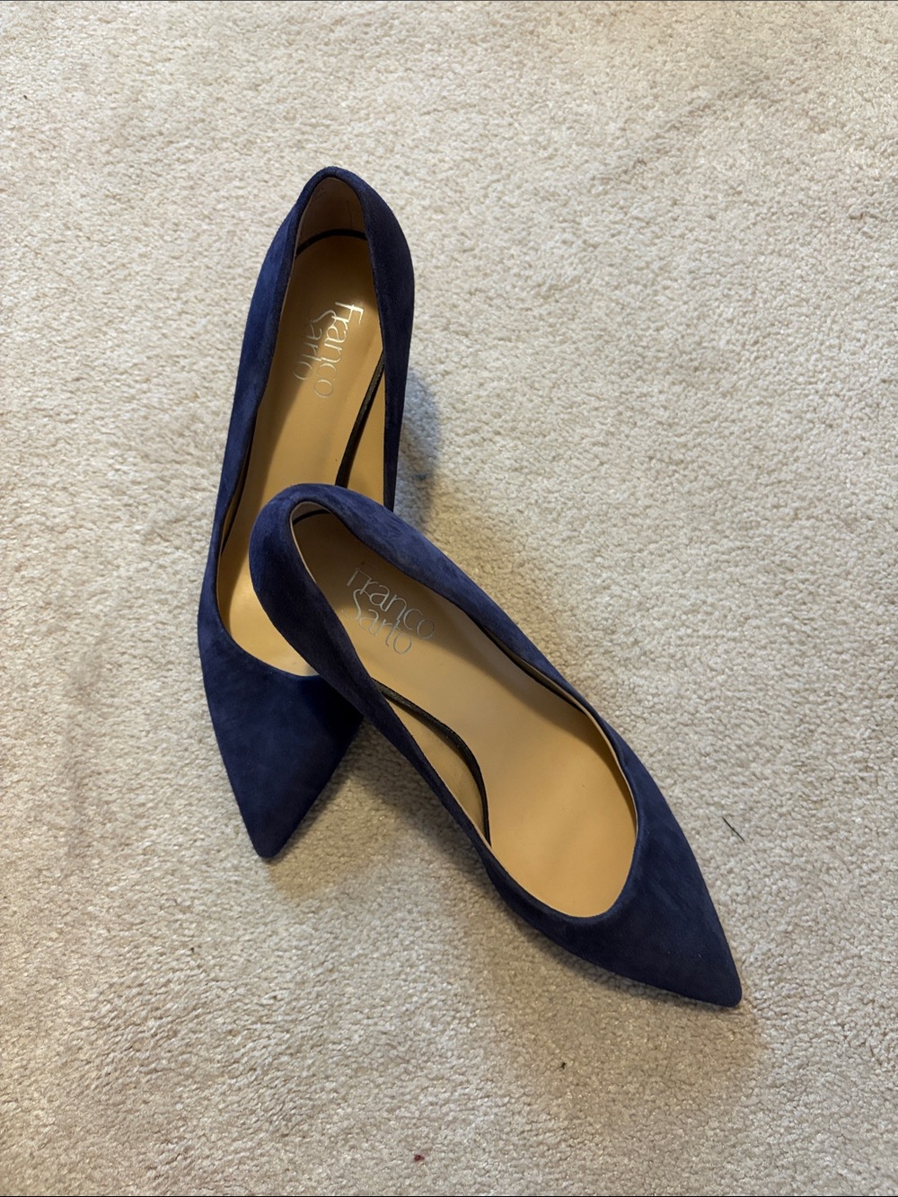 Franco Sarto Navy Suede Pointed-Toe Pumps